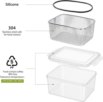 3 PCS Large Fruit storage Containers for Fridge - Leakproof Food Storage Containers with Stainless Steel Colander - Dishwasher safe Produce Containers Keep Fruits, Vegetables, Berry, Meat Fresh longer