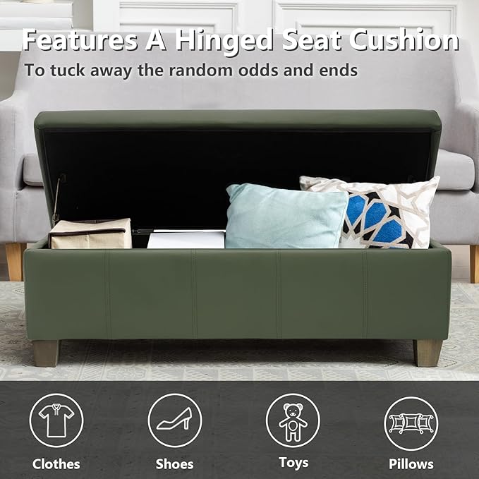 41" Storage Ottoman, Storage Bench with Safety Hinge, Upholstered Synthetic Leather Ottoman Bench for Bedroom, Living Room, Entryway, Hallway, Foot Rest, Support 500lbs