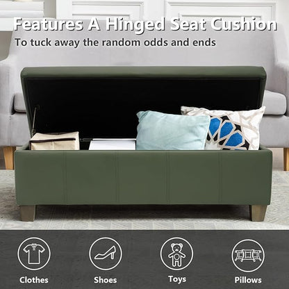 41" Storage Ottoman, Storage Bench with Safety Hinge, Upholstered Synthetic Leather Ottoman Bench for Bedroom, Living Room, Entryway, Hallway, Foot Rest, Support 500lbs