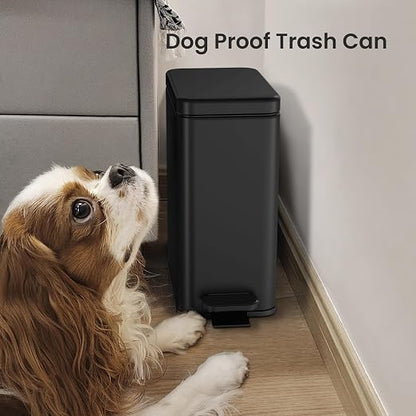 Cesun Bathroom Trash Can with Lid, 2.6 Gallon Small Black Bathroom Garbage Can Soft Close, Stainless Steel Waste Basket with Step Pedal for Bedroom, Laundry Room, Living Room, Home Office, Toilet, RV