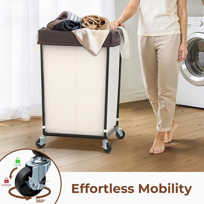 160L Rolling Laundry Basket with Wheels, 2-Section Rolling Laundry Hamper with Wheels, Double Laundry Hampers Cart on Wheels for Clothing Organizer, Hotel, Bedroom, Bathroom and Dorm, Beige