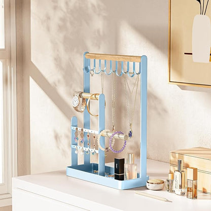 ProCase Cute Jewelry Stand, Aesthetic Jewelry Organizer for Dresser Vanity, Jewelry Holder Display for Necklaces Earrings, Gifts for Teen Girls Women, Bedroom Dorm Decor -Medium, Blue