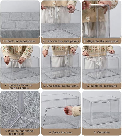 Clear Stackable Plastic Storage Bins with Lid, Dustproof Acrylic Display Case for Collectibles, Large Figures Showcase, Shoe Storage Box, Closet Organizer for Book Cosmetic Purse (L, Count, 1)