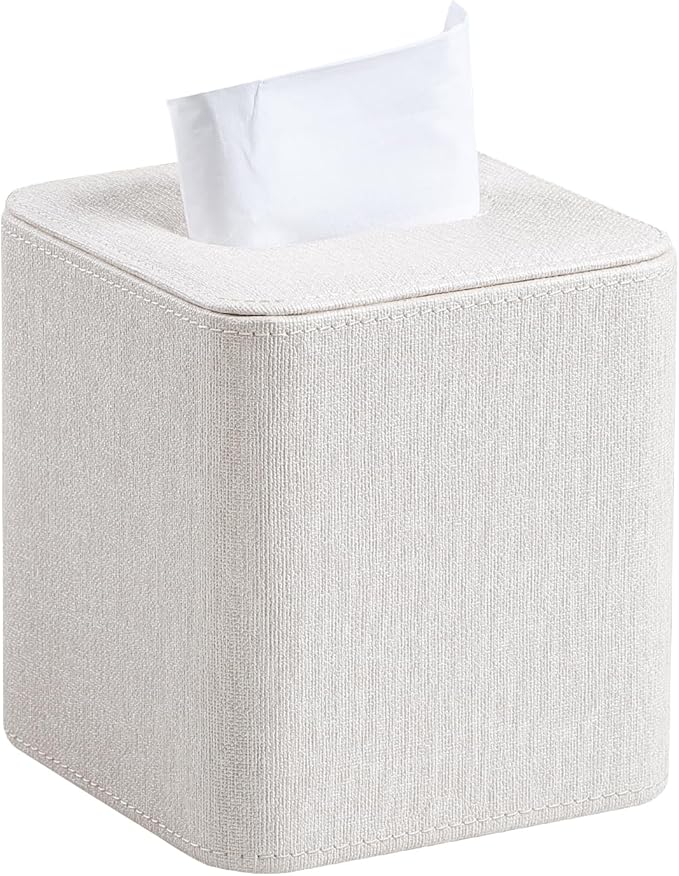 Cretkhp Square Linen Tissue Box Cover with Magnetic Closure, Modern PU Leather Tissue Box Holder for Bathroom Vanity NightStands Bedroom Office Desk, Stylish Cube Tissue Holder