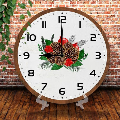 Pinecone Wall Clock 10 Inch Silent Non Ticking Battery Operated Wooden Modern Office Simple Minimalist Clock Decorative for Kitchen Home Bathroom Living Room