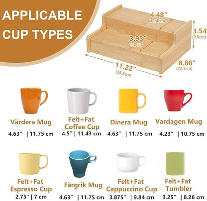 Hongtamoya 2-Tier Expandable Bamboo Coffee Mug Holder, Mug Organizer for Kitchen Cabinets, Mug Cup Rack, Multi-Functional Cup Holder Shelf, Coffee Bar Organizer, Home