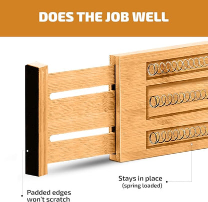 6-Pack Drawer Dividers - 6 Inches High, Adjustable 11 to 17 Inches Bamboo Drawer Organizers, Large Deep Expandable Separators for Clothes, Dresser, Bedroom, Bathroom, Baby , Office, Kitchen Utensils