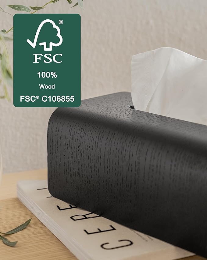 Kazai.® Tissue Box Cover 'Toke' | Real Wood Veneer, FSC® Certified | Decorative Rectangle Tissue Holder for Bathroom or Living Room | Scandinavian Design | Oak, Black