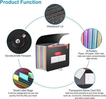 Expanding File Organisers, A4 Plastic folders File Organizer with 24 Pockets Accordion Document Organiser for Home Office School