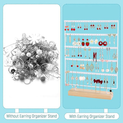Earring Holder Organizer, 5-Tier Earring Organizer with 60-Pair Capacity, Wooden Base Metal Earring Display, Jewelry Storage & Display for Home Store, Suitable for Women