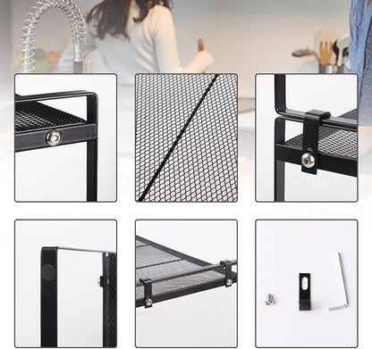 2 Pack Stackable Cabinet Shelf Organizer - Heavy-Duty Coated Metal Storage Rack, Non-Slip Space-Saving for Kitchen Pantry, Under Sink, Cupboard, Countertop (Mesh White)
