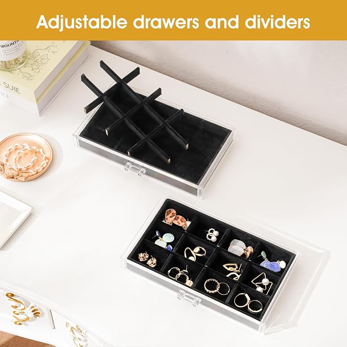 ProCase Earring Holder Organizer Jewelry Box with 10 Drawers, Acrylic Clear Earring Case with Adjustable Velvet Trays for Women - Black,10 Layers