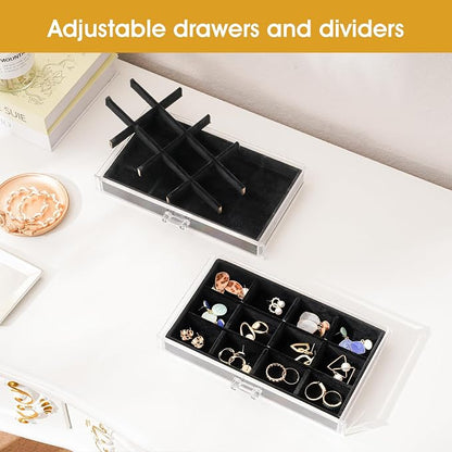 ProCase Earring Holder Organizer Jewelry Box with 10 Drawers, Acrylic Clear Earring Case with Adjustable Velvet Trays for Women - Black,10 Layers