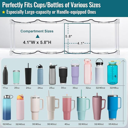 Design for Stanley 40 OZ & Large Bottles & Tumblers with Handle - Acrylic Water Bottle Organizer - Stackable Clear Wine Rack Cup Holder for Home Kitchen Pantry Shelf Countertop Cabinet, 3 Tier Hold 12