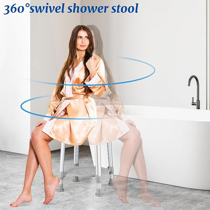 Shower Chair Stool for Inside Shower, Small Corner Plastic Stool for Shower 300 Lb,360° Swivel Bath Shower Seat for Seniors Adults Sitting, Adjustable Bathtub Stool with Storage Tray (Gray)