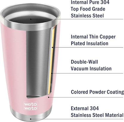 WETOWETO 20oz Tumbler, Stainless Steel Vacuum Insulated Water Coffee Tumbler Cup, Double Wall Powder Coated Spill-Proof Travel Mug Thermal Cup for Home Outdoor (Ice Pink, 1 Pack)
