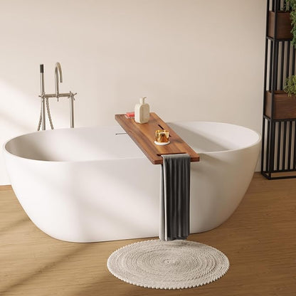 Tinamo Teak Shower Bench 22" L and Acacia Bathtub Caddy Tray 39" L Bundle