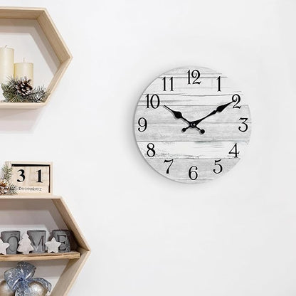Wall Clock Battery Operated 12 Inch Gray Silent Non Ticking Country Rustic Design Vintage Retro Decorative for Bathroom Kitchen Bedroom