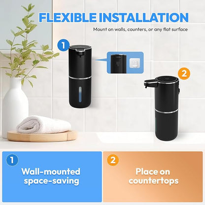 Automatic Foaming Soap Dispenser,Touchless Foam Soap Dispenser,12.8oz Rechargeable Wall Mounted Smart for Bathroom and Kitchen Dish Soap,Easy for Toddlers(Black)