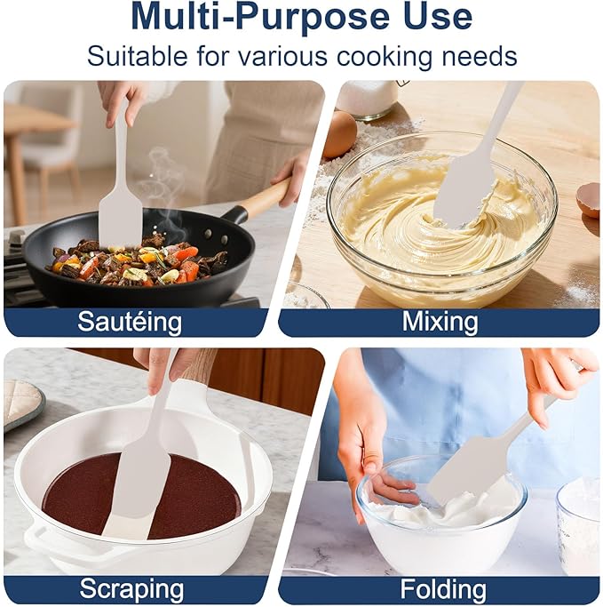 4 Pcs Silicone Spatula Set, 11.4 In, 600°F Heat Resistant Rubber Spatulas for Baking, Cooking & Mixing, Flexible and Non-Stick Kitchen Utensils, Seamless & Dishwasher Safe (Khaki)