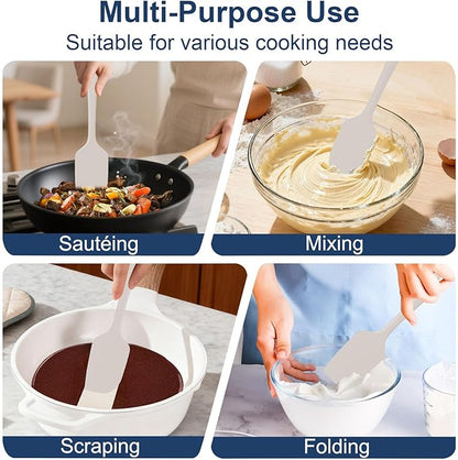 4 Pcs Silicone Spatula Set, 11.4 In, 600°F Heat Resistant Rubber Spatulas for Baking, Cooking & Mixing, Flexible and Non-Stick Kitchen Utensils, Seamless & Dishwasher Safe (Khaki)