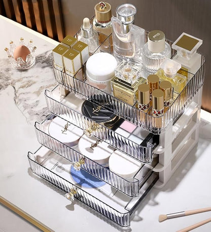 MIUOPUR Makeup Organizer with 3 Large Drawers, Countertop Organizer for Cosmetics, Ideal for Bathroom and Bedroom Vanity Countertops, Desk Storage Holder for Lipstick, Brushes and Nail Polish