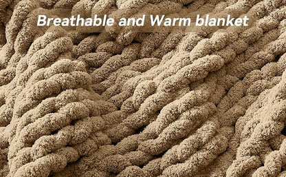 Negwoo Chunky Knit Throw Blanket, 60''*80'' Knitted Throw Chenille Yarn for Bed Couch, Handmade Light Brown Crochet Big Thick Blanket, Machine Washable Cute Comfy Blanket for Home Decor