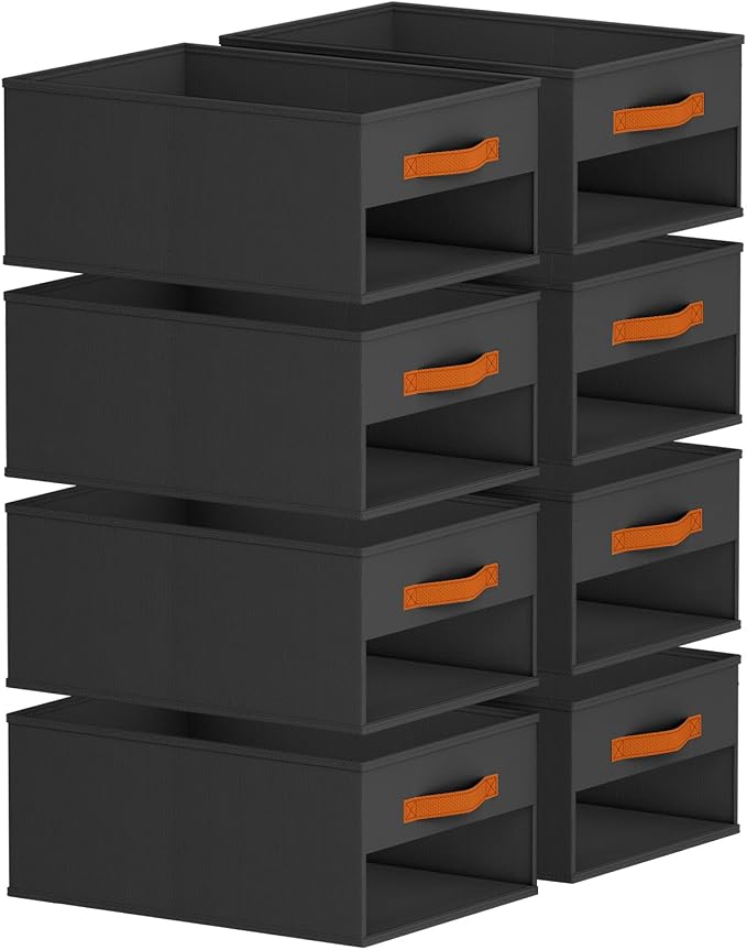 Homsorout Drawer Organizers and Storage - 8 Pack Foldable Pants Organizer with Clear Window & Handles, Fabric Closet Organizer for Clothes, Jeans, Sweaters, Towels, T-shirt, Scarf (Black)
