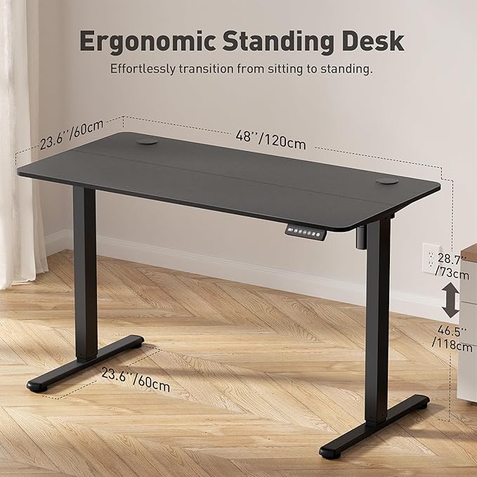 Electric Standing Desk Adjustable Height 48 x 24 Inch, Sit Stand Desk, Stand up Desk for Home Office, Computer Workstation (Spliced Desktop,Black)