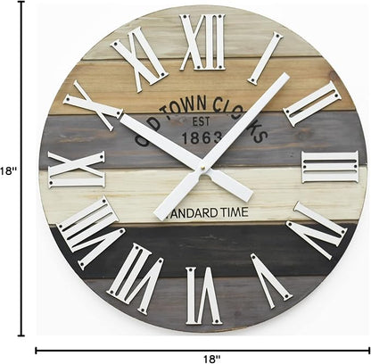 18" Wooden Multi-Color Maritime Coastal Beach Large Roman Wall Clock (Grey, 18 inch)
