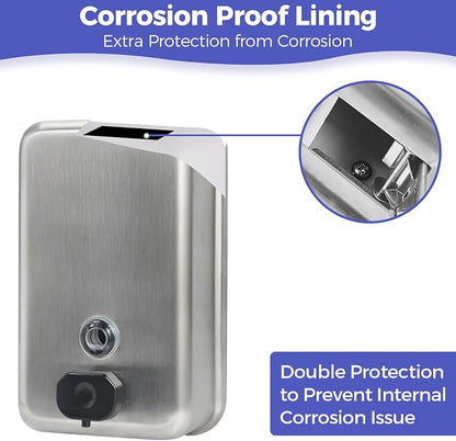 Stardrix Heavy Duty Stainless Steel Wall Mount Soap Dispenser, 1100ml/37oz, with Corrosion Proof Lining and Anti-Leak Pump for Commercial & Home Bathroom Kitchen(Vertical)