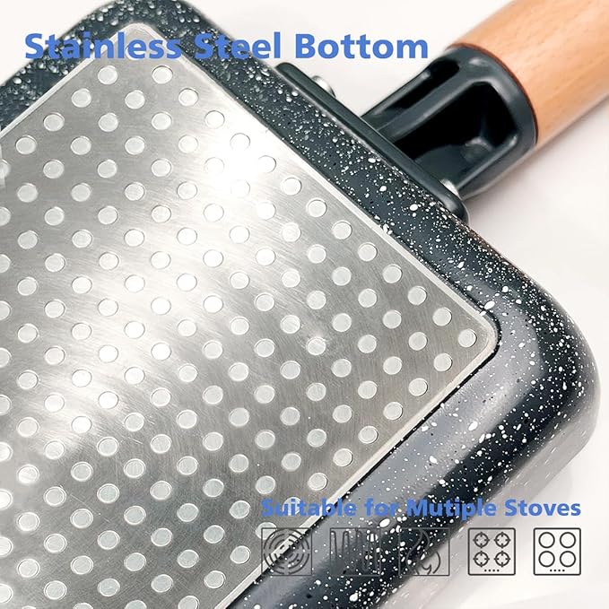Ceramic Coating Square Japanese Tamagoyaki Omelette Small Skillet, Non-stick Rectangle Egg Roll Pan with Wood Handle (Dark Grey)