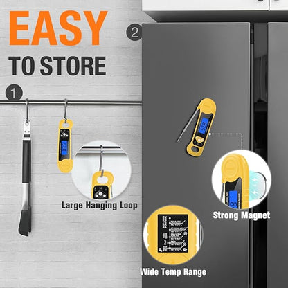 AMMZO Meat Thermometer Digital, Instant Read Food Thermometer - Waterproof w/Backlight for Cooking, Candy, Deep Fry, BBQ, Grill, Candy Making Accessories, Gifts for Men Women(Yellow)