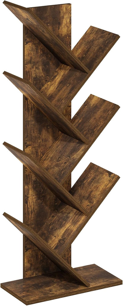 Furinno Tree Book Shelf, 7-Tier Bookshelf, Tree Bookcase for Room Decor, 8.4 x 15.7 x 39.4, for Living Room, Bedroom, Home Office, Amber Pine
