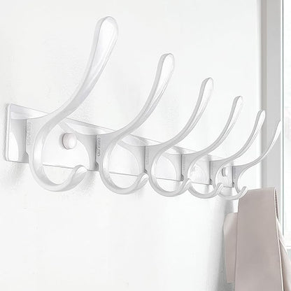 SKOLOO Heavy Duty Wall Mounted Coat Rack - 6 Hooks, Stainless Steel, Pack of 2, Sturdy Coat Hooks for Hanging Clothes, Jacket, Hat, White
