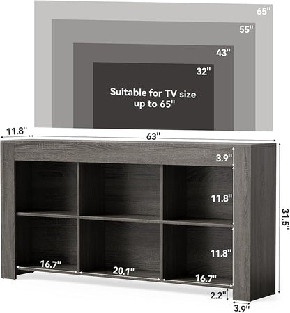 LITTLE TREE TV Stand with Storage, 63-Inch Entertainment Center with Shelves, Modern Media Console for Television up to 65" for Living Room, Bedroom, Grey + Black