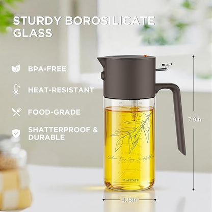2Pcs 17oz Premium Olive Oil Sprayer for Cooking, 2 in 1 Glass Olive Oil Dispenser Bottle for Kitchen Gadgets, Spray Bottle with Portion Control for Salad, Frying, BBQ (Black & Gray)