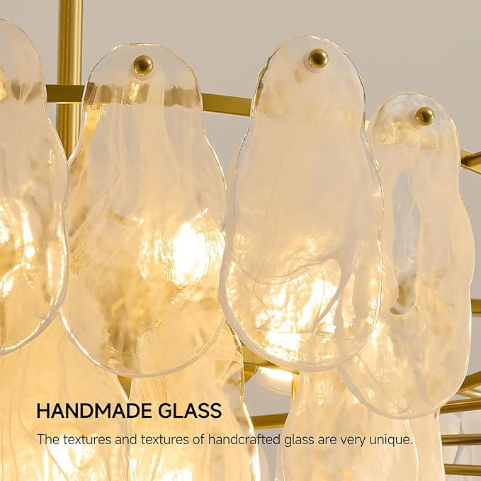 Modern Gold Chandeliers for Living Room: 31.5" Round Luxury Cloud Glass Pendant Lights - 3 Tier Crystal Hanging Light Fixture - Large Chandelier for High Ceilings Dining Room Bedroom Kitchen Staircase