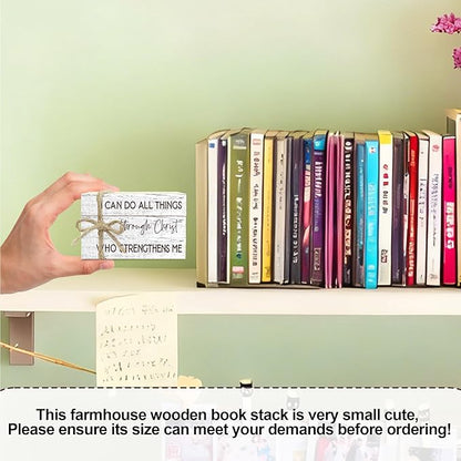 Decorative Books For Home Decor, Wood Book Stack For Table Decor, I Can Do All Things Through Christ Who Strengthens Me Decor Books For Office Shelf, Christian Farmhouse Stacked Books Decor (L23)