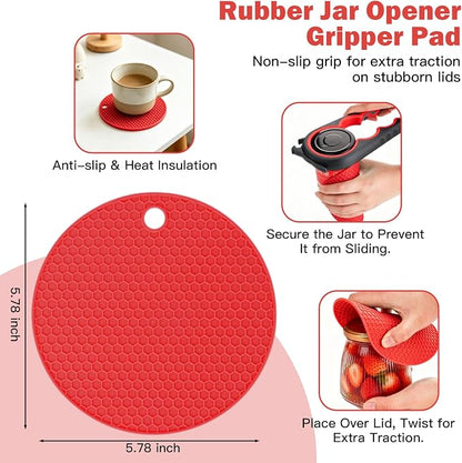 Jar Opener Set - 6-in-1 Adjustable Jar Opener Can Opener, 4-in-1 Bottle Opener Lid Opener & Rubber Jar Gripper, Multifunctional Kitchen Gadget for Seniors, Arthritis, Weak Hands (Red&Black)