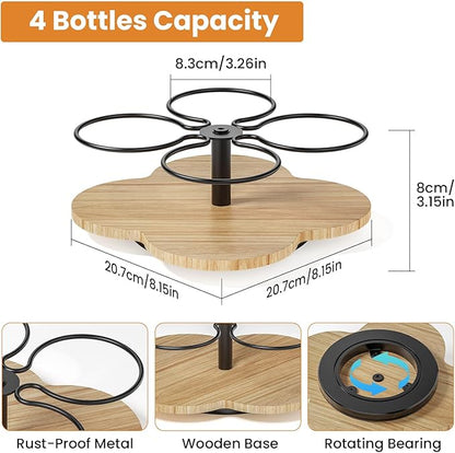THYGIFTREE Rotating Coffee Syrup Organizer 4 Bottles Syrup Rack Dispenser16.9oz for Countertop Wood Bottle Holder Stand for Coffee Bar Station