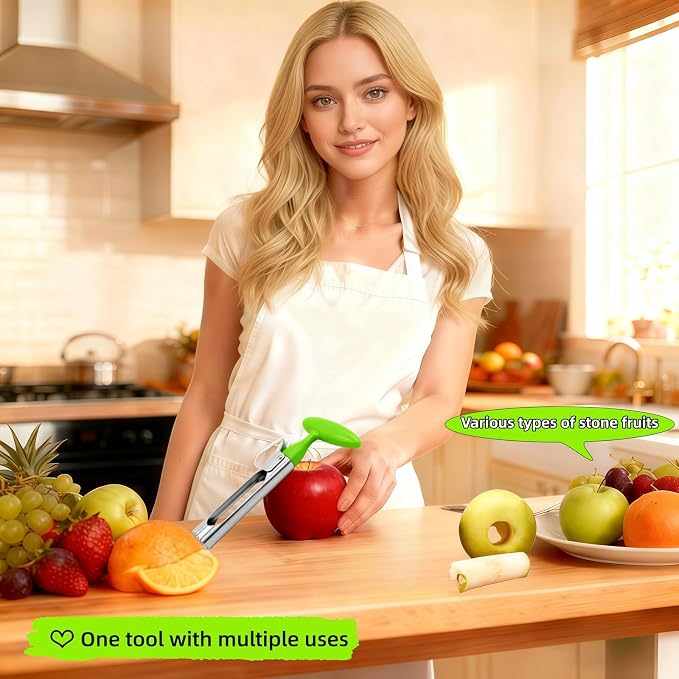 Premium Stainless Steel Apple Corer - Easy Use & Dishwasher Safe, Multi-Fruit Core Remover with Ergonomic Handle for Apples, Pears, Tomatoes & Cupcakes | Durable Kitchen Tool (Green)
