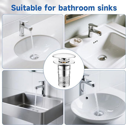 Universal Bathroom Sink Stopper Hair Catcher, Pop-up Sink Drain Strainer with Removable Stainless Steel Strainer Basket, Bathroom Sink Strainer for Bathroom Sink Stopper Replacement (2pack)