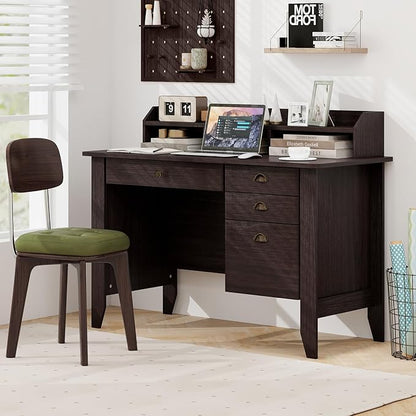 Safeplus 48" Computer Desk with 4 Storage Drawers and Hutch Wood Executive Table for PC Laptop