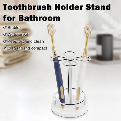 Toothbrush Holder Stand for Bathroom, Metal Toothbrush Organizer with Marble Base, Toothbrush Storage Collection for Family, Suitable for Home Hotel Countertop Vanity (Small, Chrome Finish)