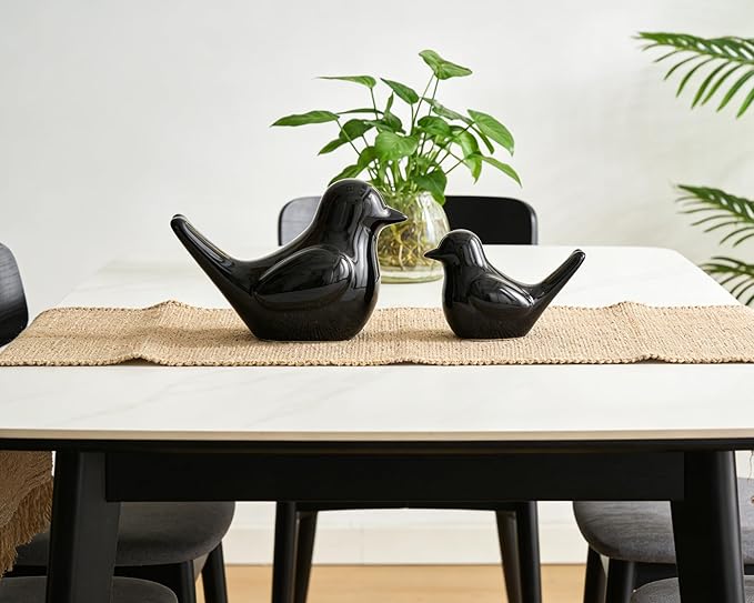Artconal Small Black Bird Statue Ceramic 2-Piece Set, 4½ inch Cute Knick Knack for Home Office Shelf Desk Decor
