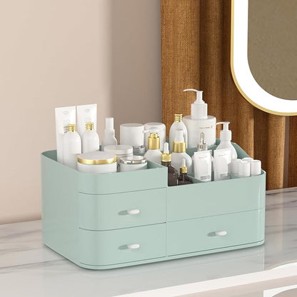 MIUOPUR Makeup Organizer for Vanity, Large Capacity Desk Organizer with Drawers for Cosmetics, Lipsticks, Jewelry, Nail Care, Skincare, Ideal for Bedroom and Bathroom Countertops - Large Green