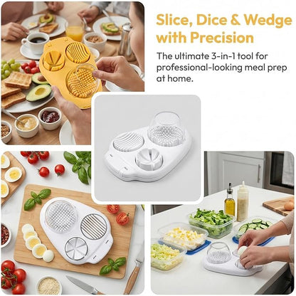 3 In 1 Egg Slicer For Hard Boiled Eggs, Strawberry Slicer Grape Cutter, 2026 New Stainless Steel 3 Slice Modes Egg Cutter, Dishwasher Safe Kitchen Slicer for Mushroom, Cherry (White)