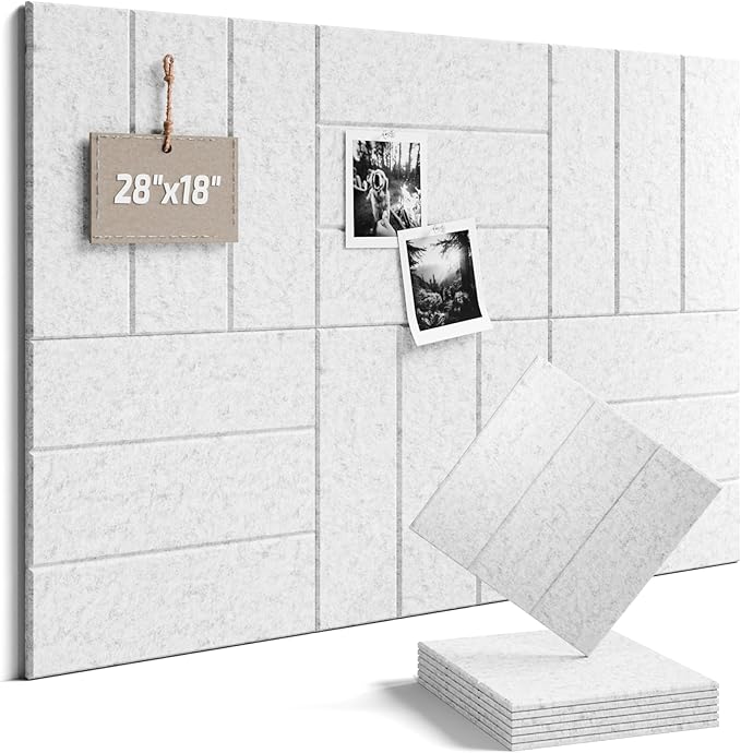 Fluxynara Felt Bulletin Board Tiles -28"x18" with 40 Adhesive Tabs, Cork Board Alternative for Office Decor, Push Pin Board Wall Organizer 6-Pack (Silvery Gray)