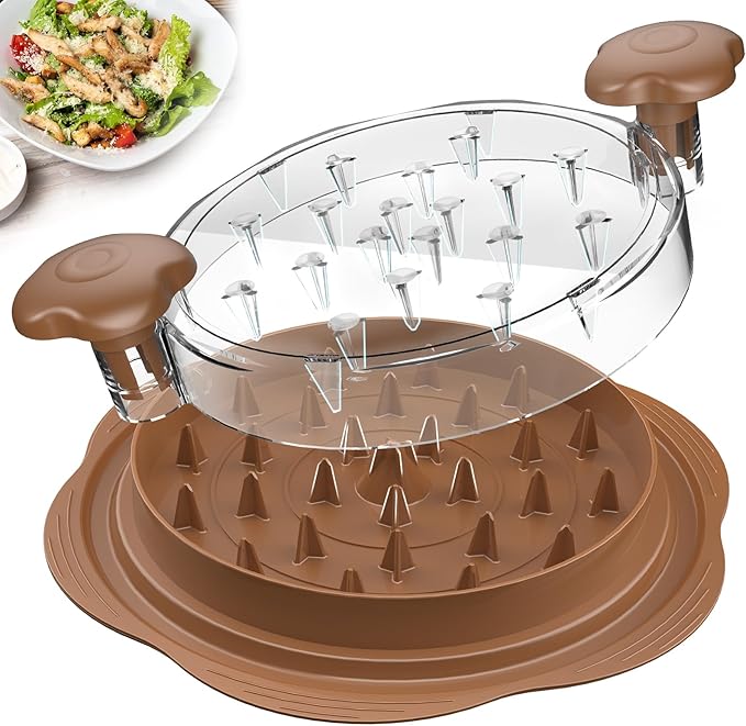 Chicken Shredder Tool Twist Large Chicken Breast Shredder with Brush&Fork, Visible Meat Shredder Machine, Strong Anti-Slip Strip, Ergonomic Handle, BPA Free, Suitable for Pork Beef Chicken(Brown)